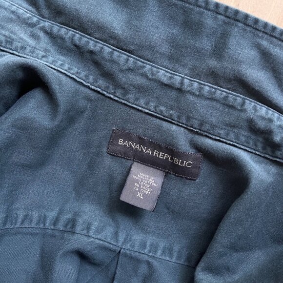 Men's Banana Republic Dark Green XL 100% Cotton Button Up Collared Slim Fit - Picture 2 of 7